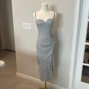 Reformation Black and White Striped Midi Dress